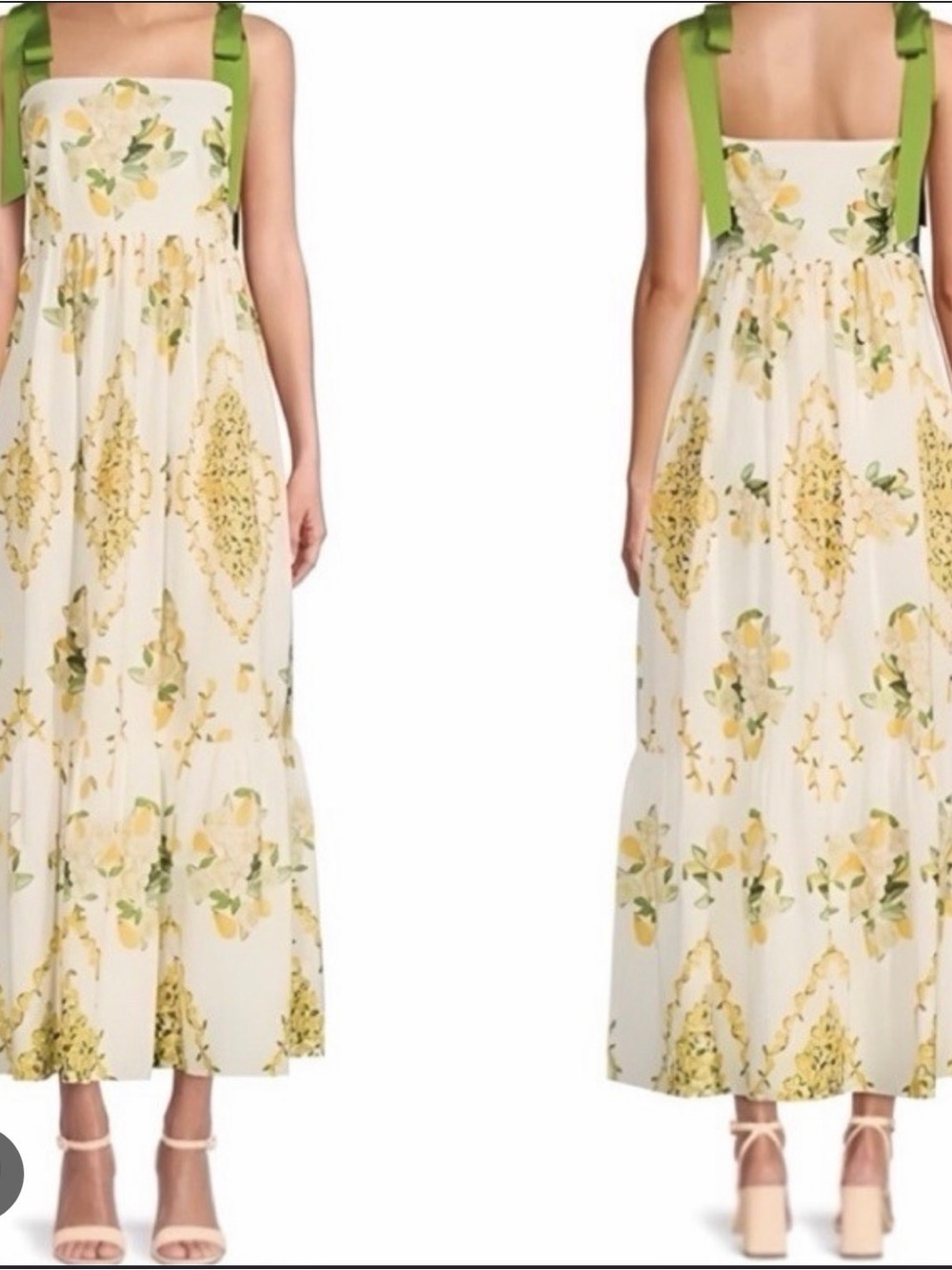 ANTONIO MELANI Cream Pear Floral Maxi Dress with Yellow & Green Accents